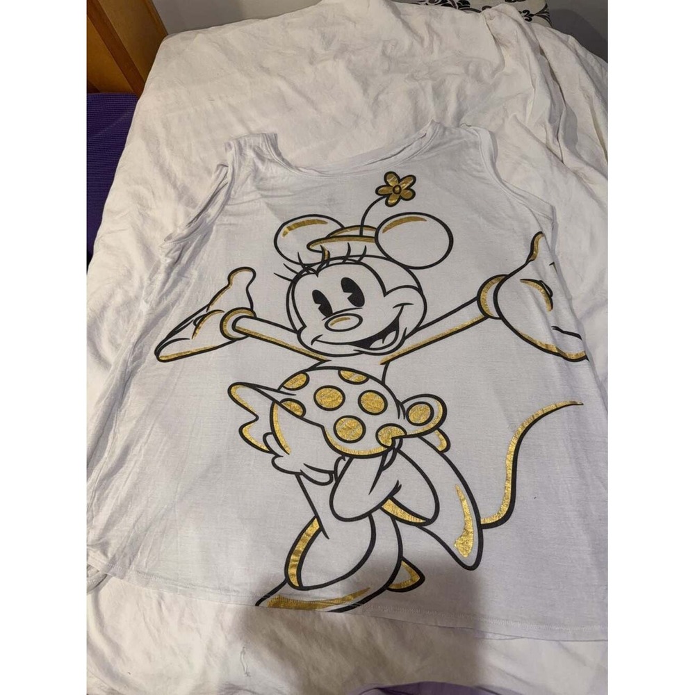 Disney‎ Parks Minnie Mouse Gold Foil Graphic Split Back Tank Top Size 2 XL